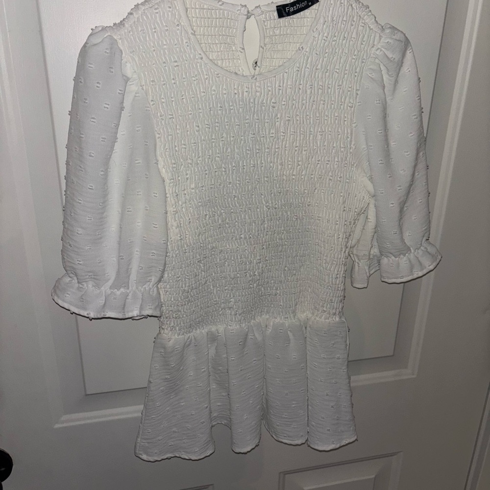 White Smocked Peplum Top